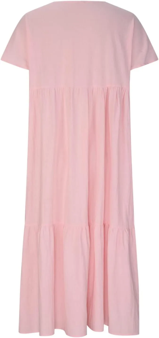 Finelylove Women's Casual Summer Dresses V Ncek Linen Shift Dress Loose Fit Comfy T-Shirt Dress Midi Beach Veacation Sundress