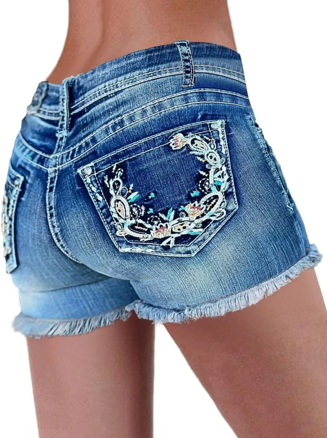 Flamingals Women Jean Shorts High Waist Distressed Frayed Raw Hem Straight Leg Denim Shorts