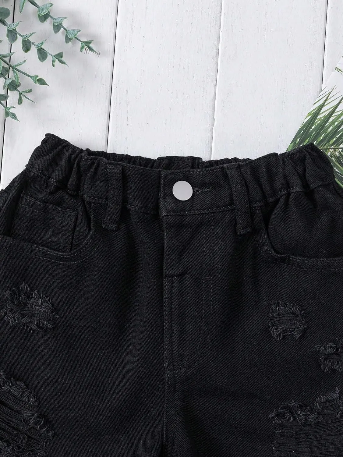 Floerns Girls Ripped Raw Trim Shorts High Waist Straight Leg Denim Shorts