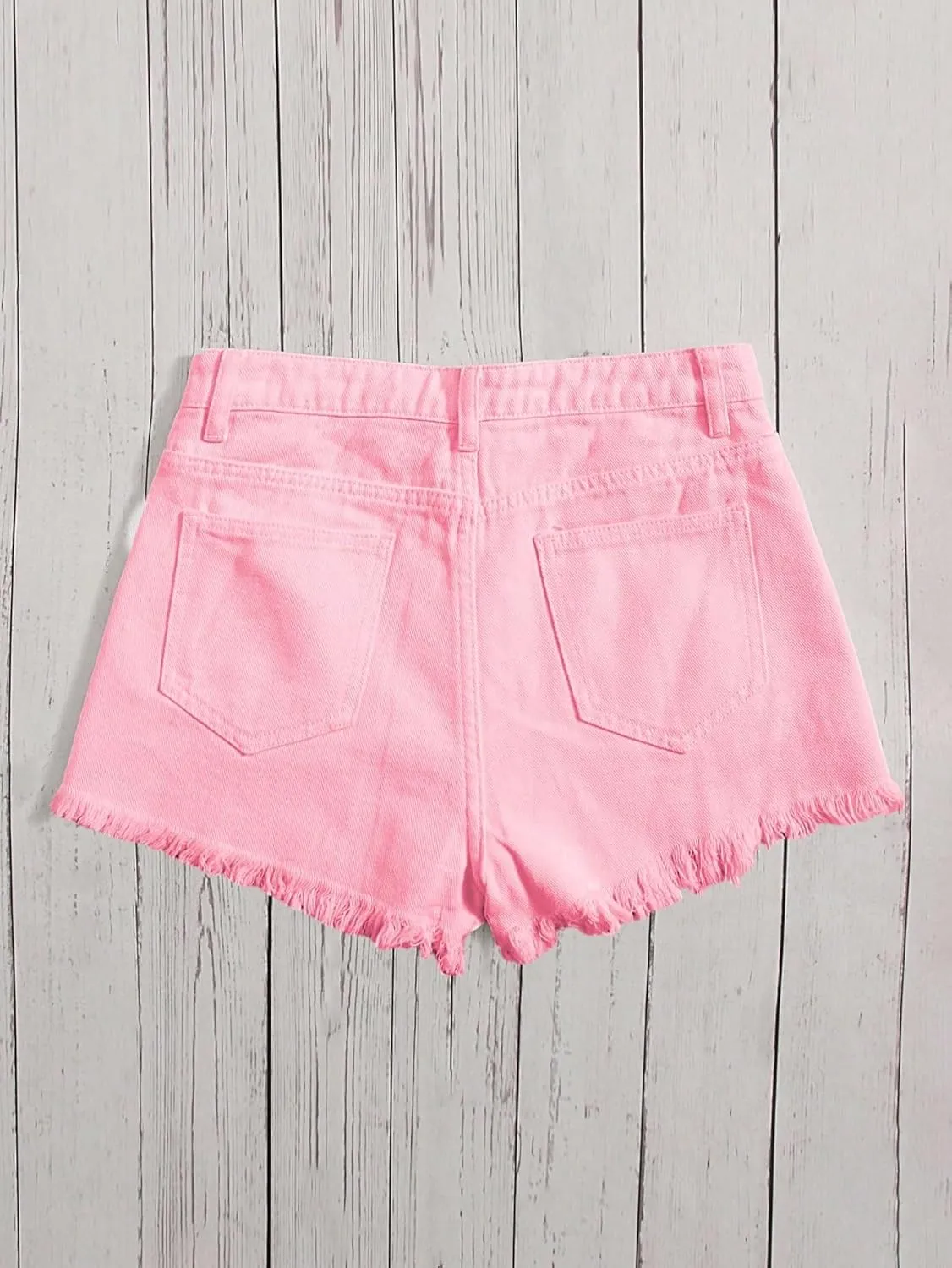 Floerns Girls Ripped Raw Trim Shorts High Waist Straight Leg Denim Shorts