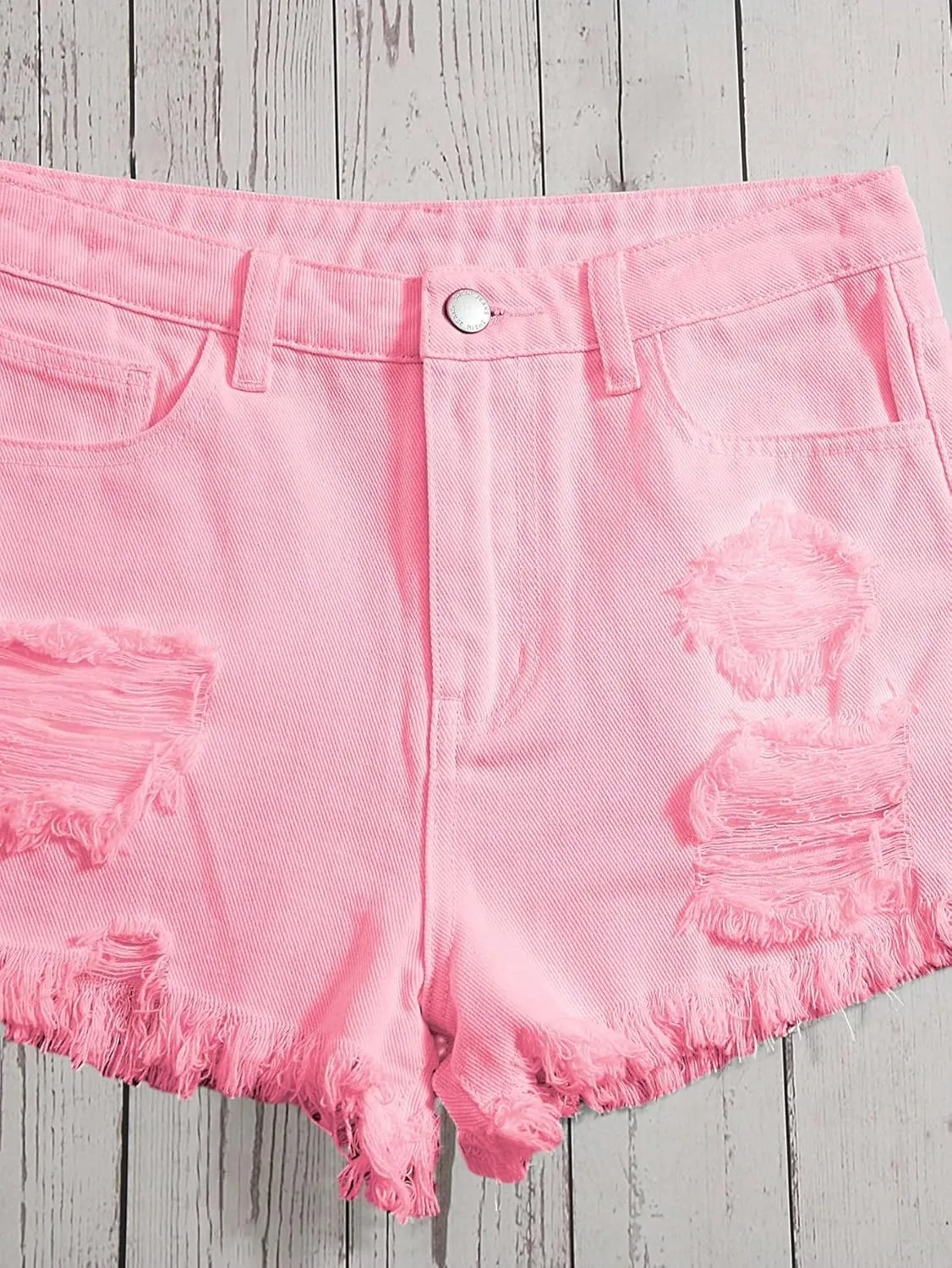 Floerns Girls Ripped Raw Trim Shorts High Waist Straight Leg Denim Shorts