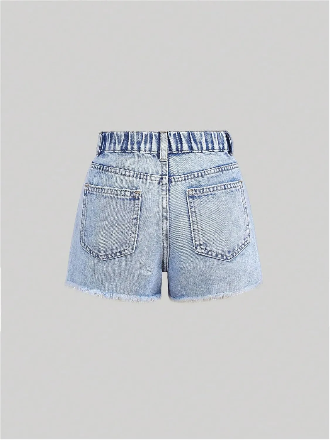 Floerns Girls Ripped Raw Trim Shorts High Waist Straight Leg Denim Shorts