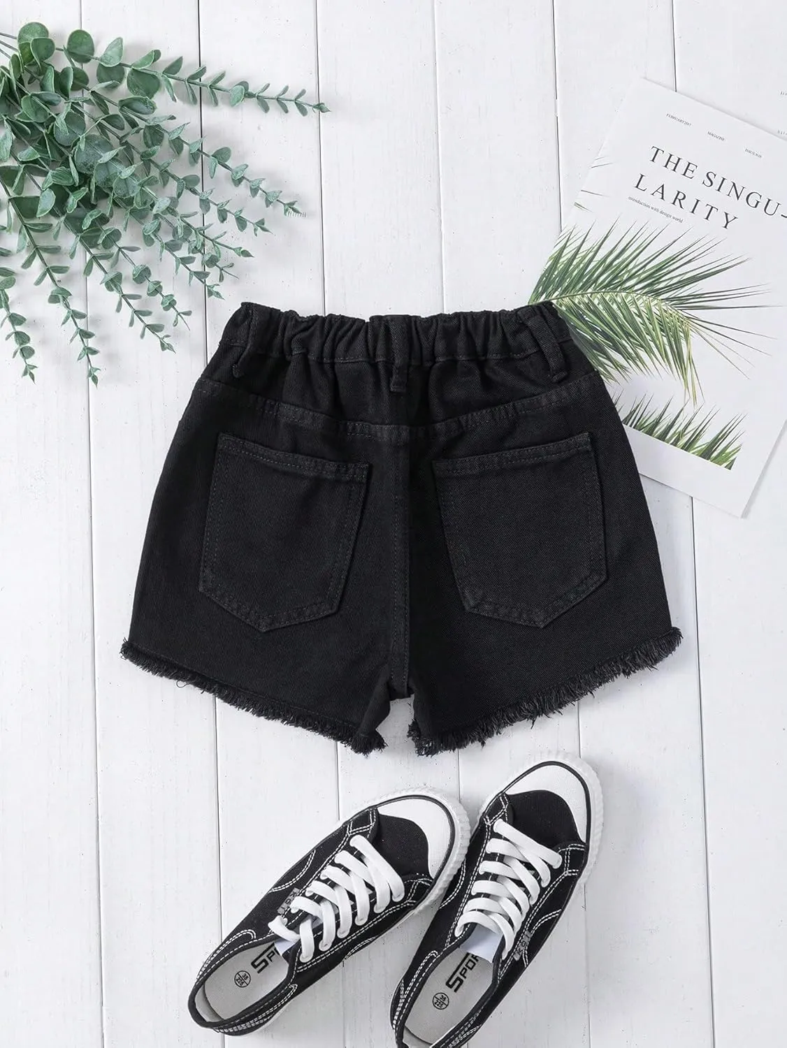 Floerns Girls Ripped Raw Trim Shorts High Waist Straight Leg Denim Shorts