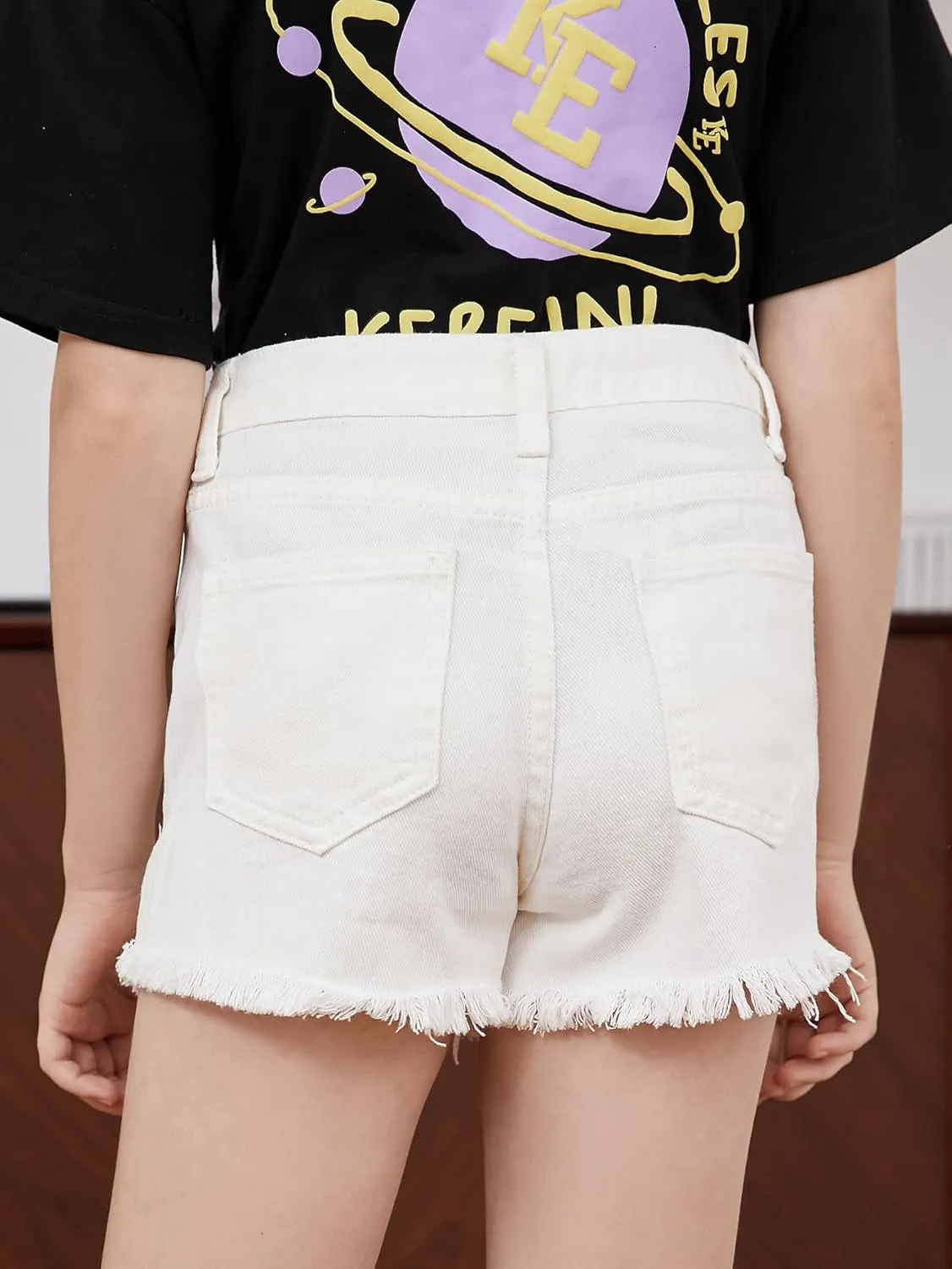Floerns Girls Ripped Raw Trim Shorts High Waist Straight Leg Denim Shorts