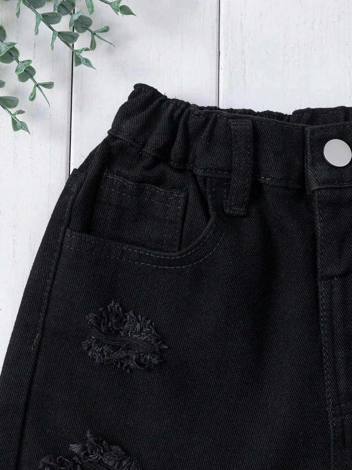 Floerns Girls Ripped Raw Trim Shorts High Waist Straight Leg Denim Shorts