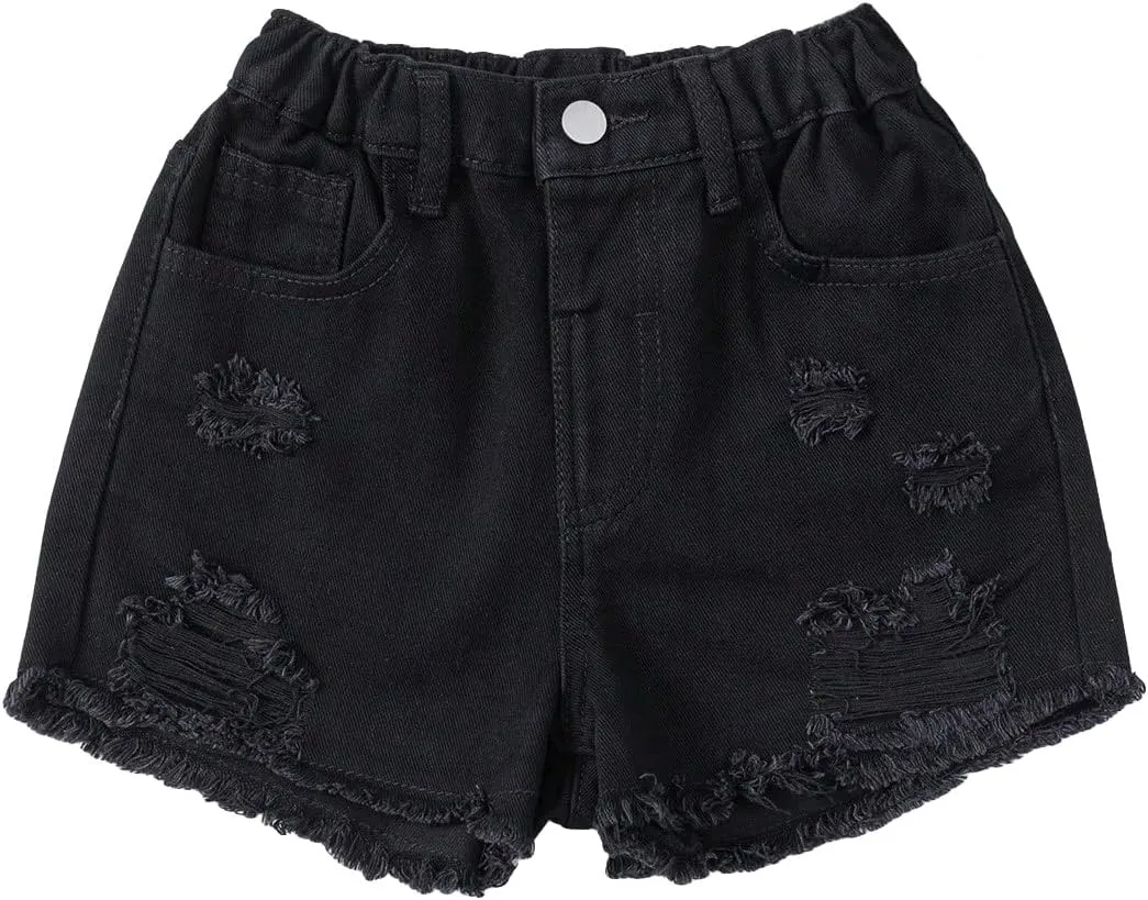 Floerns Girls Ripped Raw Trim Shorts High Waist Straight Leg Denim Shorts