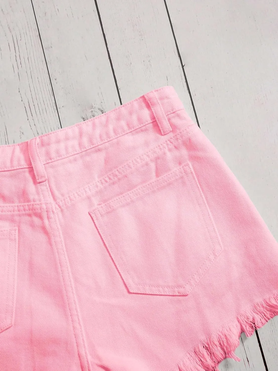 Floerns Girls Ripped Raw Trim Shorts High Waist Straight Leg Denim Shorts