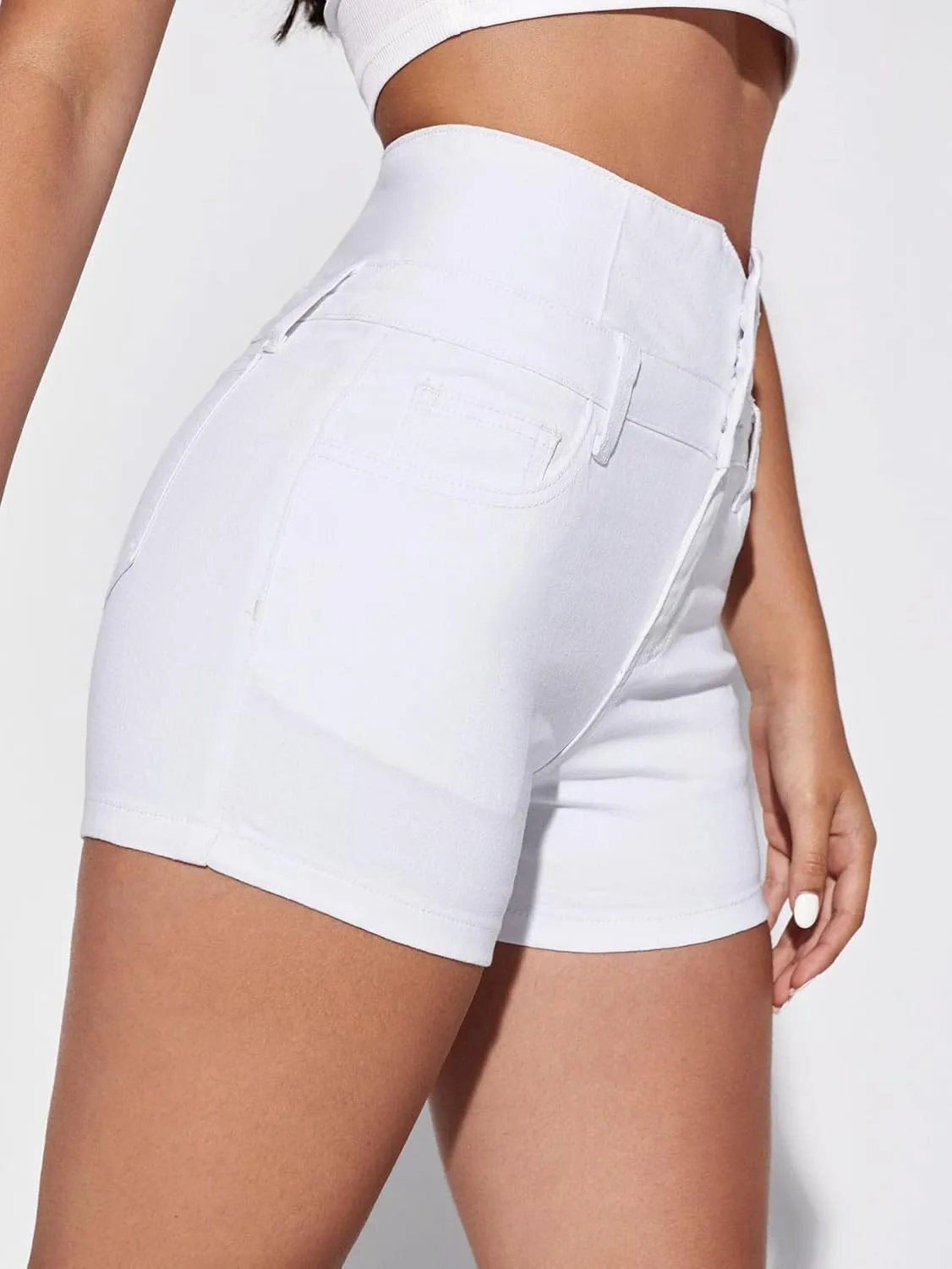 Floerns Women's Casual High Waist Button Fly Denim Jean Shorts