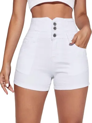 Floerns Women's Casual High Waist Button Fly Denim Jean Shorts