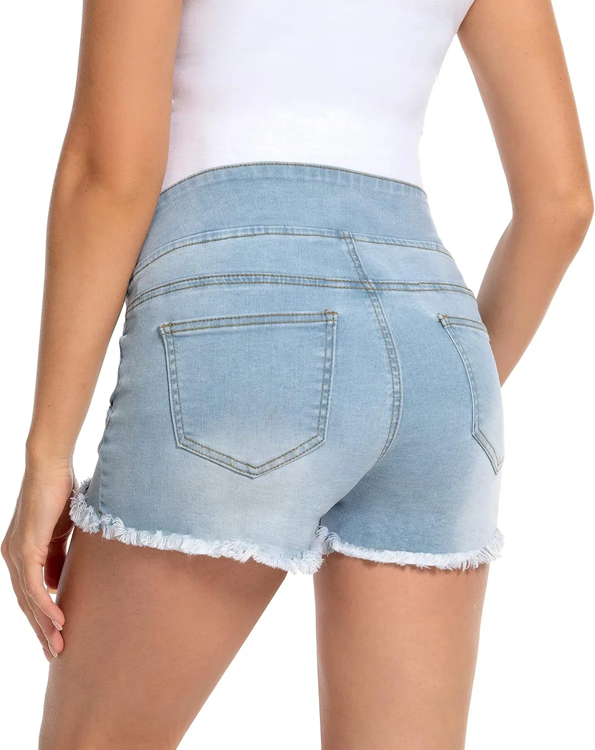 Foucome Women's Maternity Ripped Jean Shorts Roll Hem Denim Shorts Pregnancy Summer Shorts