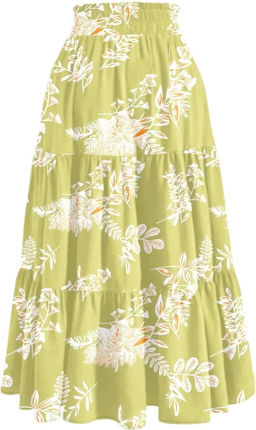 Full Summer Trendy Skirts Women Partys Flowy Expandable Waist Cosy Baggy Floral