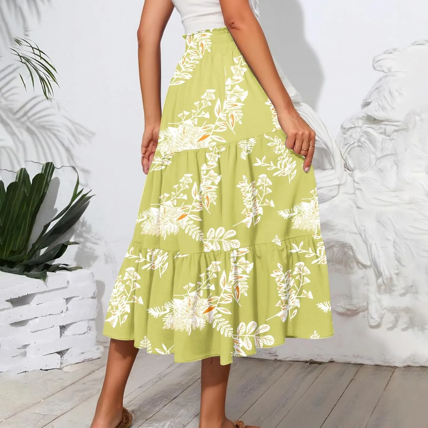 Full Summer Trendy Skirts Women Partys Flowy Expandable Waist Cosy Baggy Floral