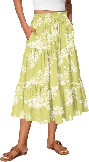 Full Summer Trendy Skirts Women Partys Flowy Expandable Waist Cosy Baggy Floral