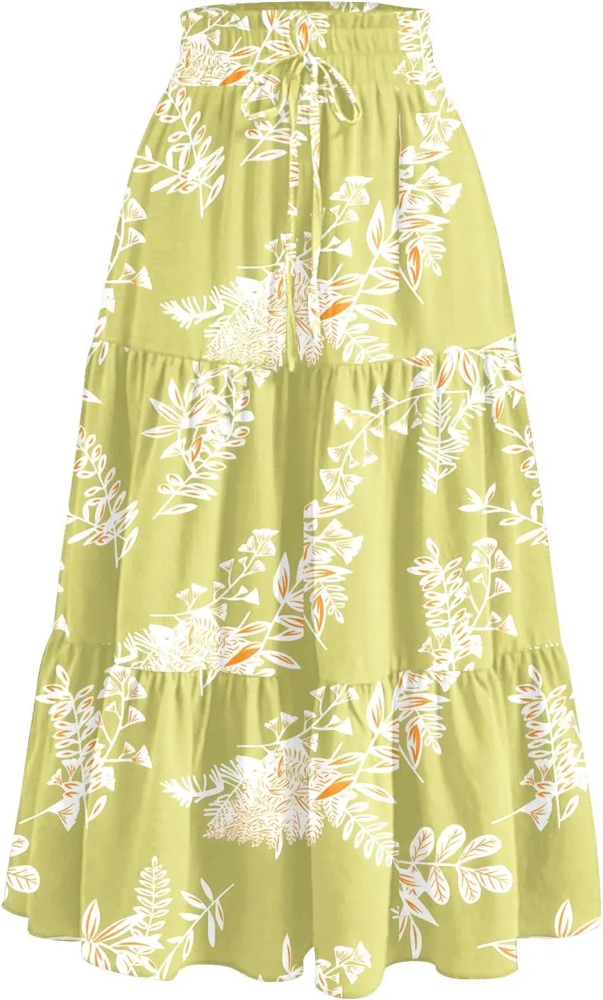 Full Summer Trendy Skirts Women Partys Flowy Expandable Waist Cosy Baggy Floral
