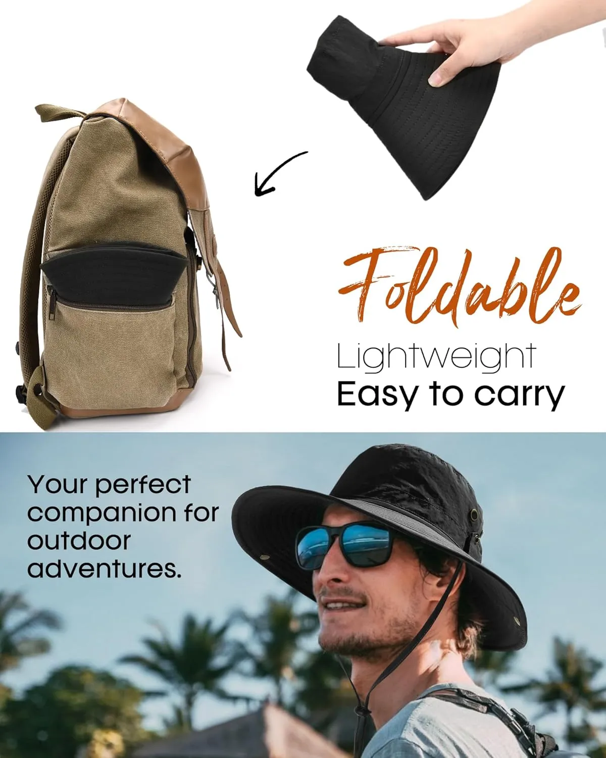 FURTALK Sun Hats for Men Fishing Hat UPF 80  Foldable Wide Brim Outdoor Hiking Beach Summer Hats