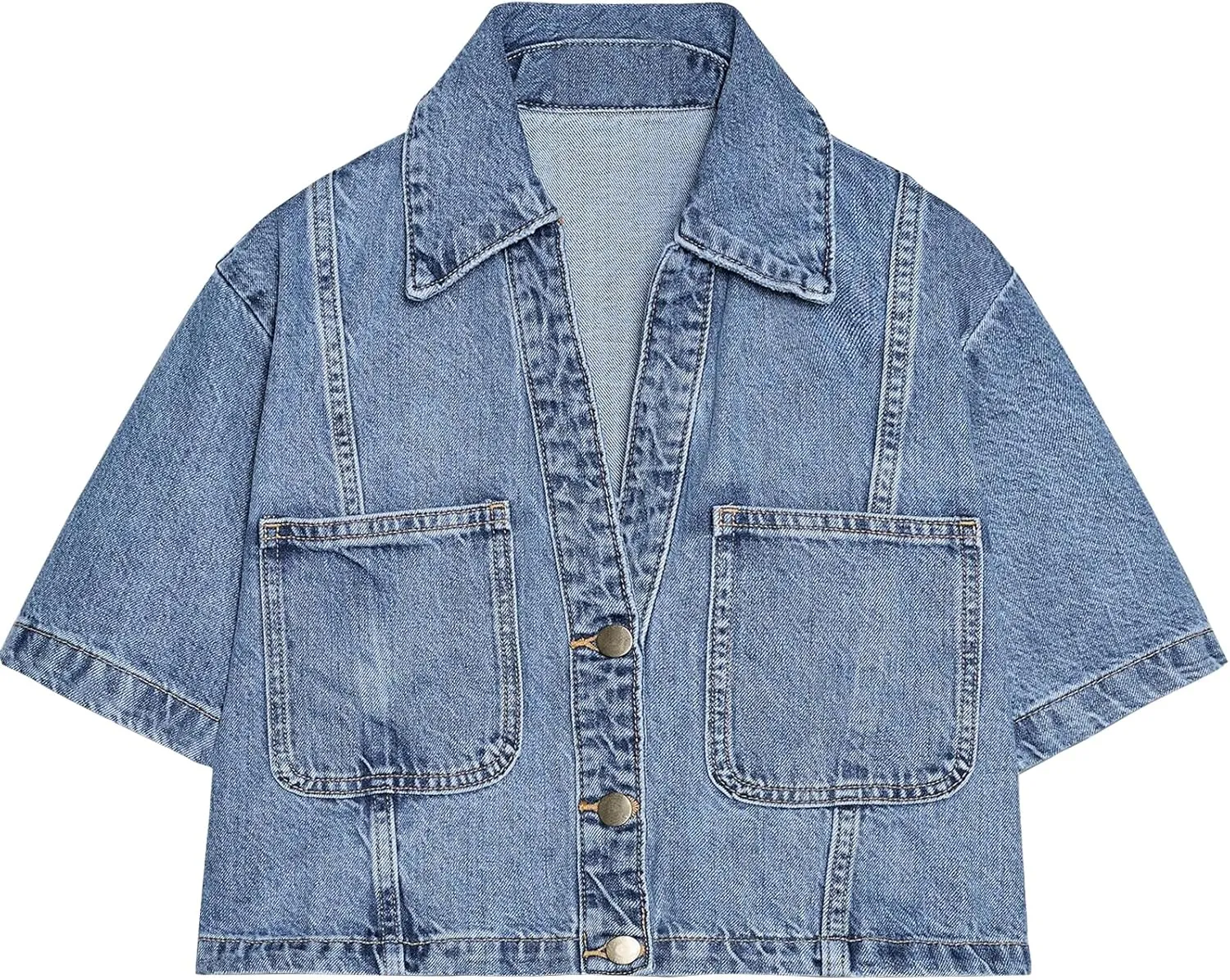 Gacaky Women's Cropped Denim Jackets Fashion Short Sleeve Lapel Button Down Trucker Jean Jackets Coats 2025 Outfits Clothes