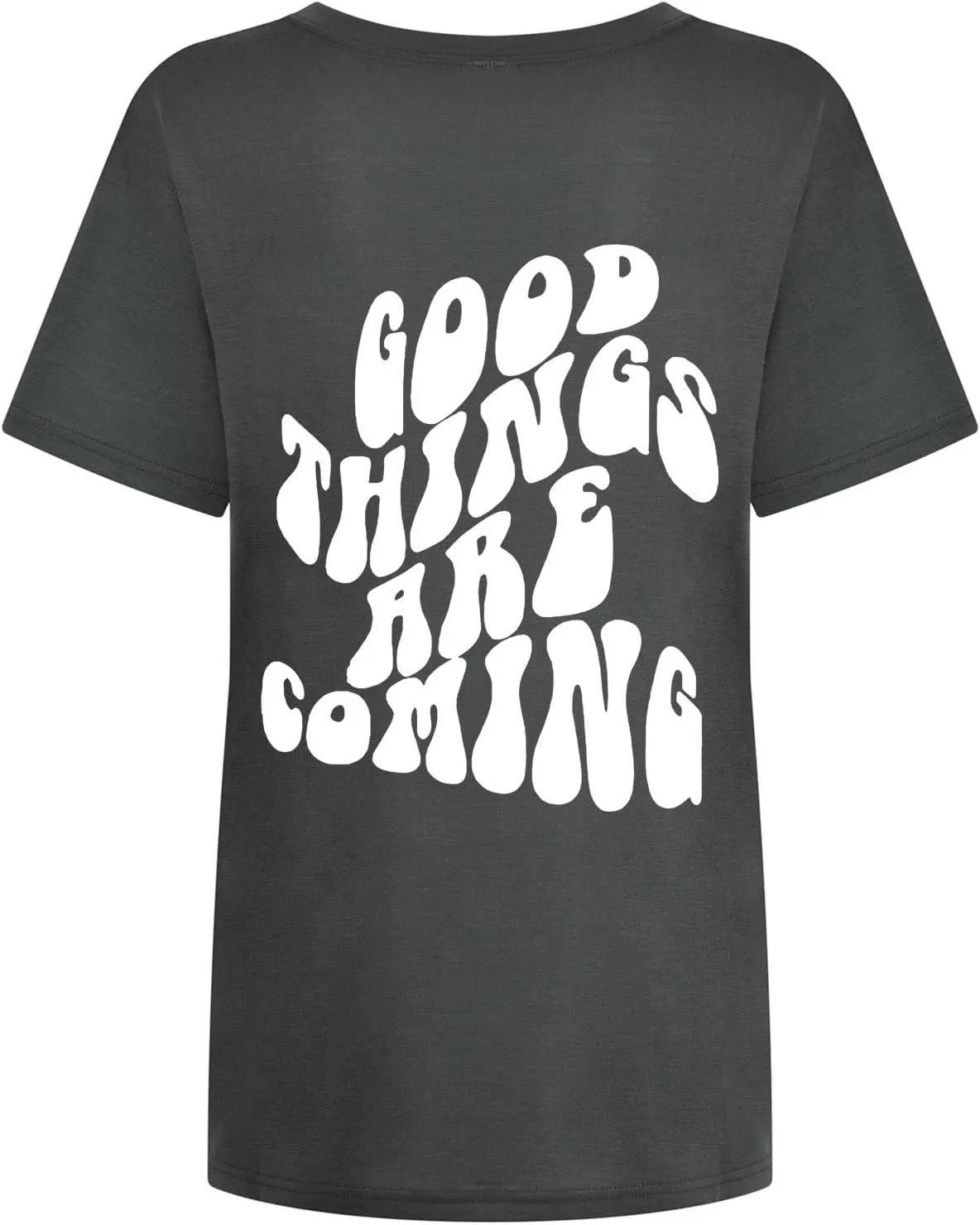 GOKKILRW Women Graphic T Shirts Good Things are Coming Letter Back Print Basic Tees Short Sleeve Crewneck Summer Casual Tops