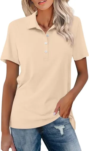 GOKKILRW Womens Polo Shirts Short Sleeve Button Up Solid Color Slim Fit Golf Sport T Shirts Casual Dressy Basic Blouses Tops