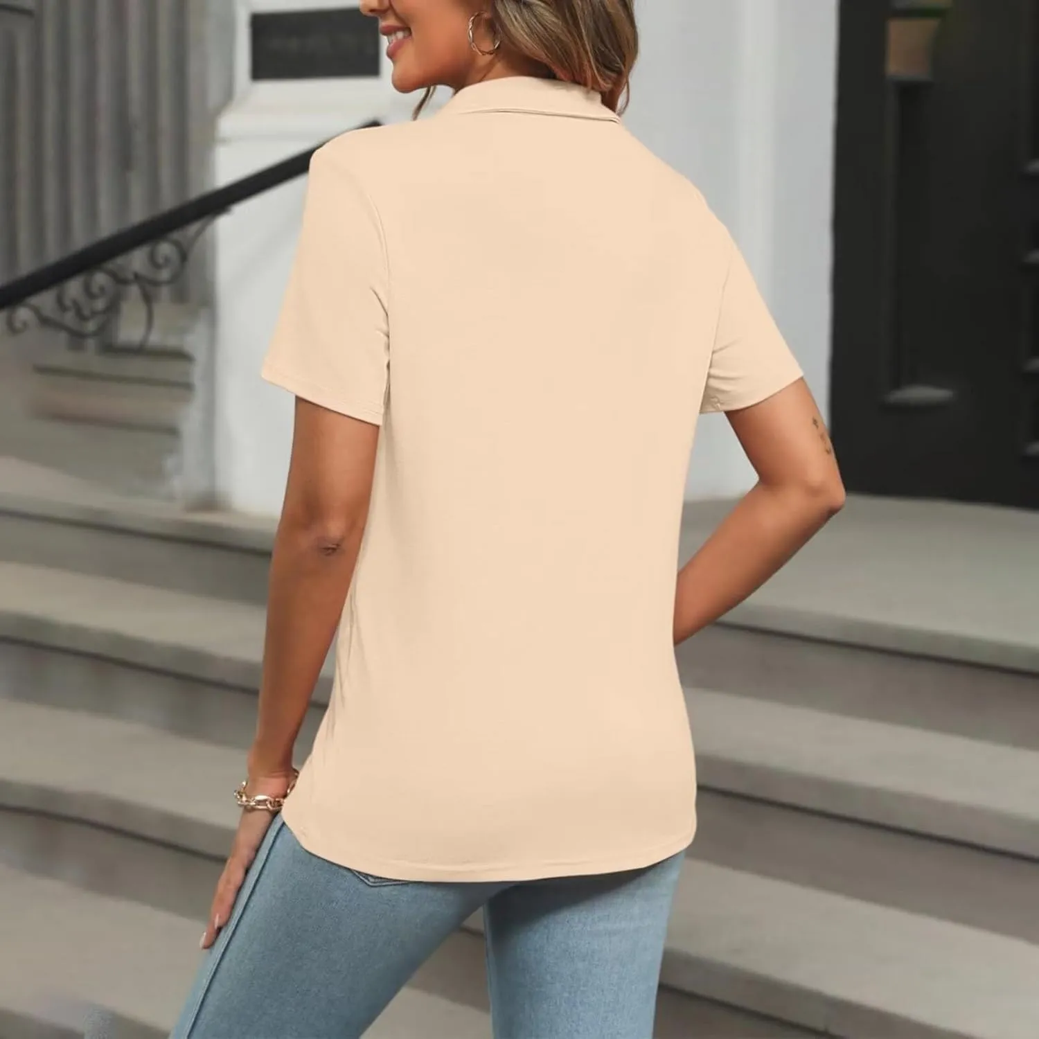 GOKKILRW Womens Polo Shirts Short Sleeve Button Up Solid Color Slim Fit Golf Sport T Shirts Casual Dressy Basic Blouses Tops