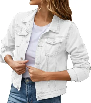 GOKKILRW Womens Slim Fit Cropped Denim Jackets Stretchy Long Sleeve Button Down Boyfriend Distresse Short Jean Trucker Jacket