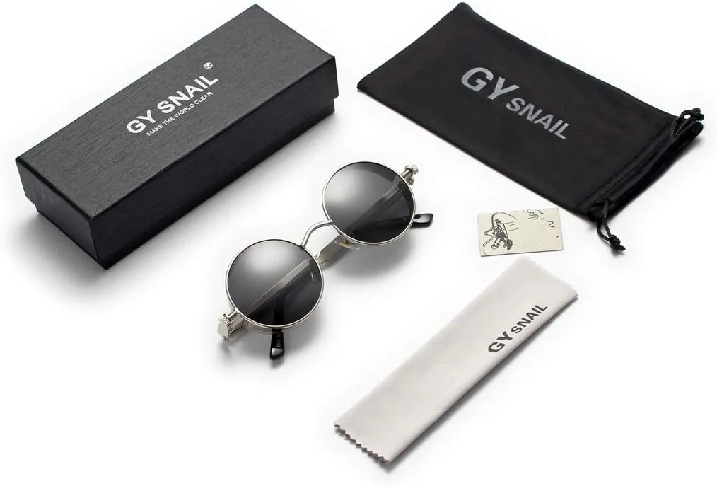 GY snail Gothic Polarized Sunglasses for Men, Round Metal Frame, Retro Steampunk Sun Glasses Women