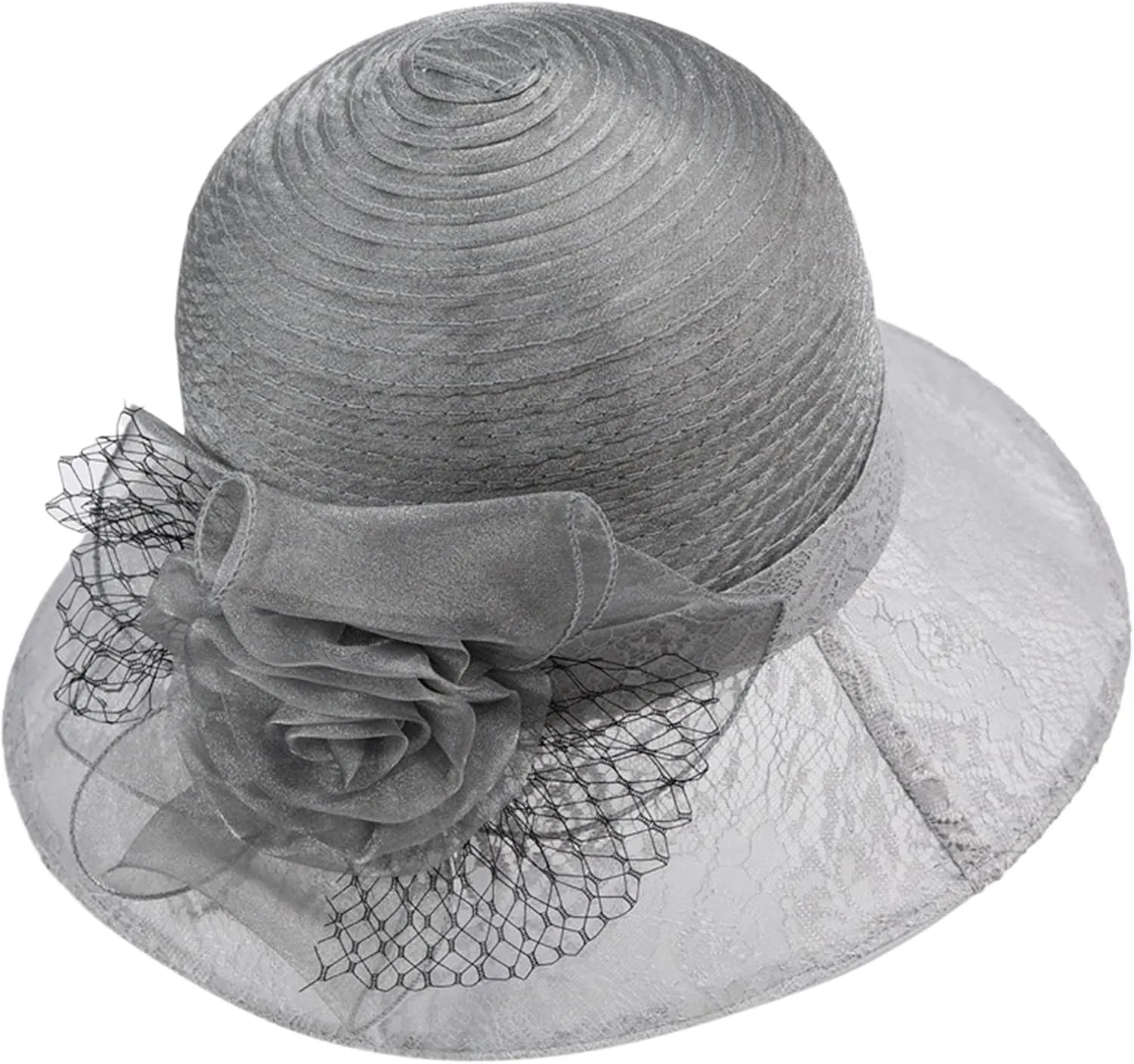 Hats for Women FashionableWomen Organz𝐚 Hat Church Cap Hats 𝙲ocktail Tea Party Wedding Bridal Flower Hat   Wide Brim Church Fascinator (Grey, One Size)