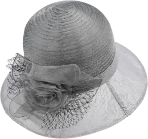 Hats for Women FashionableWomen Organz𝐚 Hat Church Cap Hats 𝙲ocktail Tea Party Wedding Bridal Flower Hat   Wide Brim Church Fascinator (Grey, One Size)