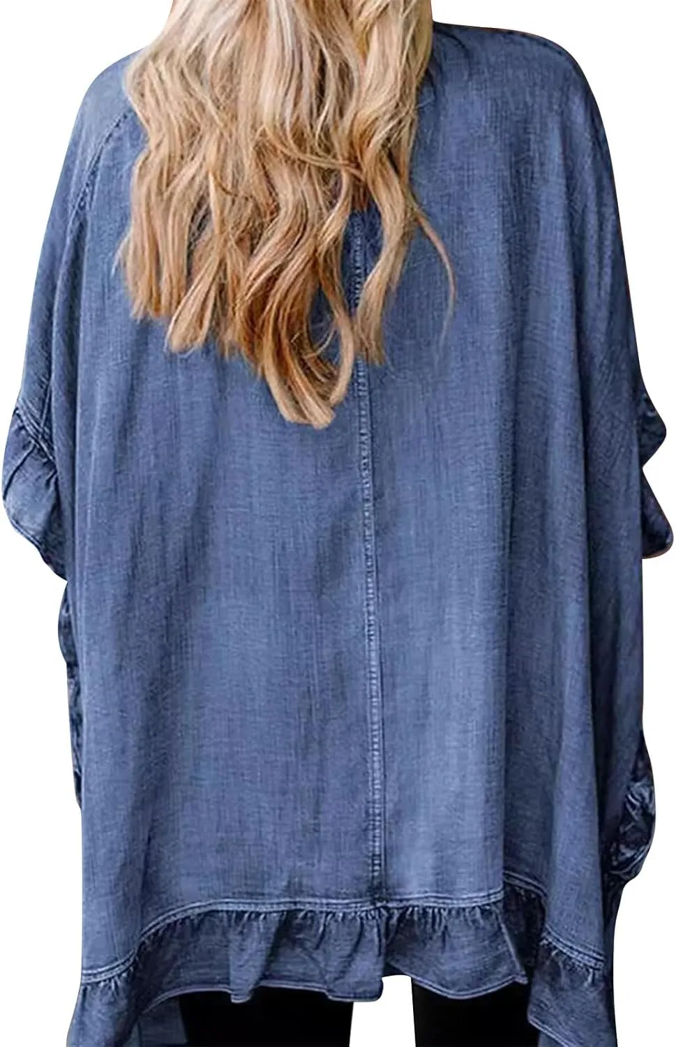 HGps8w Denim Jackets for Women Chic Ruffle Batwing Open Front Cardigans Casual Outerwear Jackets
