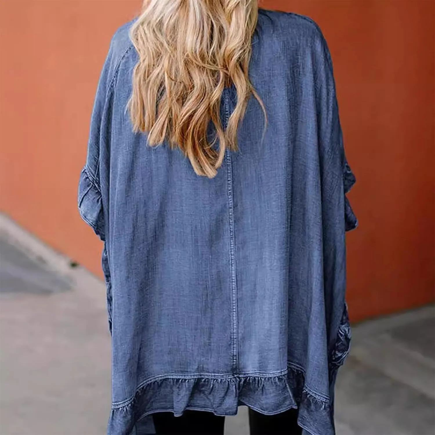 HGps8w Denim Jackets for Women Chic Ruffle Batwing Open Front Cardigans Casual Outerwear Jackets