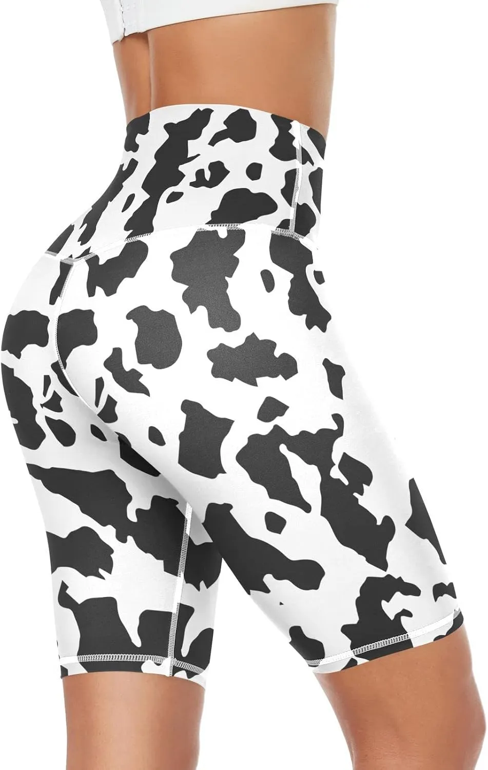 High Waist Yoga Shorts Cow Print for Women Athletic Shorts Leggings with Hidden Pockets