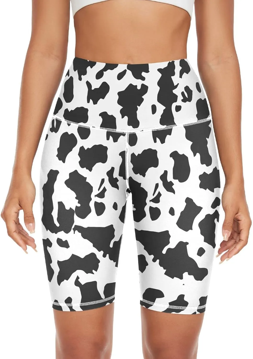 High Waist Yoga Shorts Cow Print for Women Athletic Shorts Leggings with Hidden Pockets