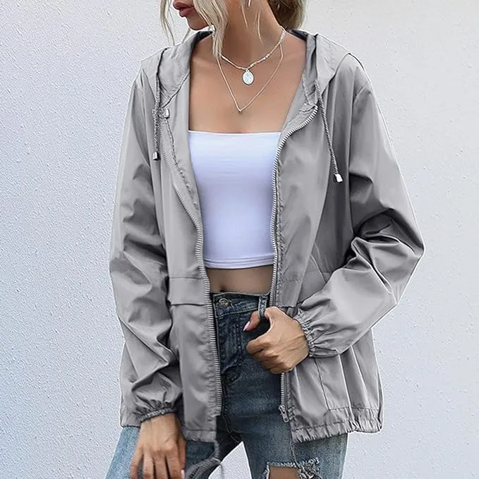 Hooded Rain Jacket For Women Spring Jackets Lightweight Windbreaker Running Jacket Outerwear With Pockets