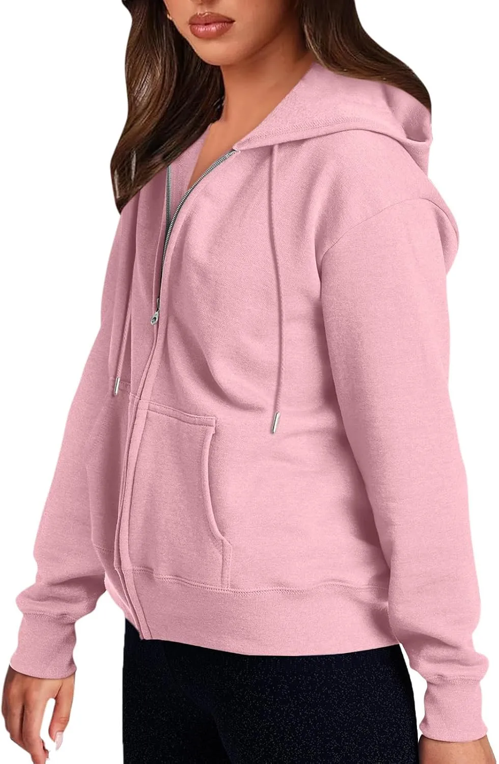 Hoodies for Women Casual Fashion Solid Full Zip Up Jacket Long Sleeved Zippered Hooded Sweatshirt Coats