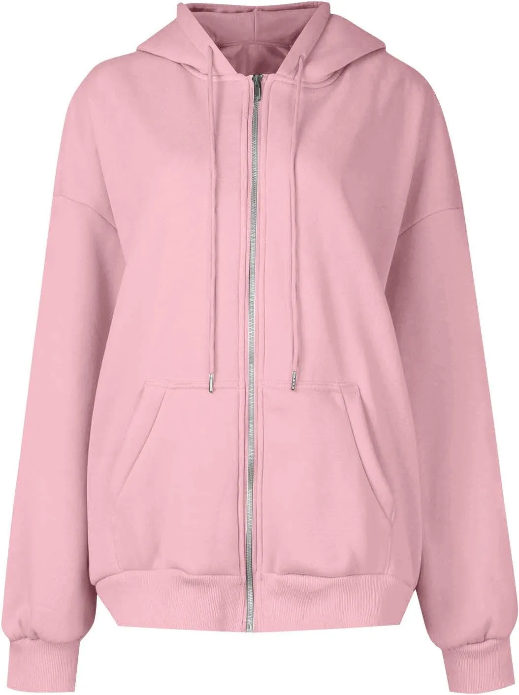 Hoodies for Women Casual Fashion Solid Full Zip Up Jacket Long Sleeved Zippered Hooded Sweatshirt Coats