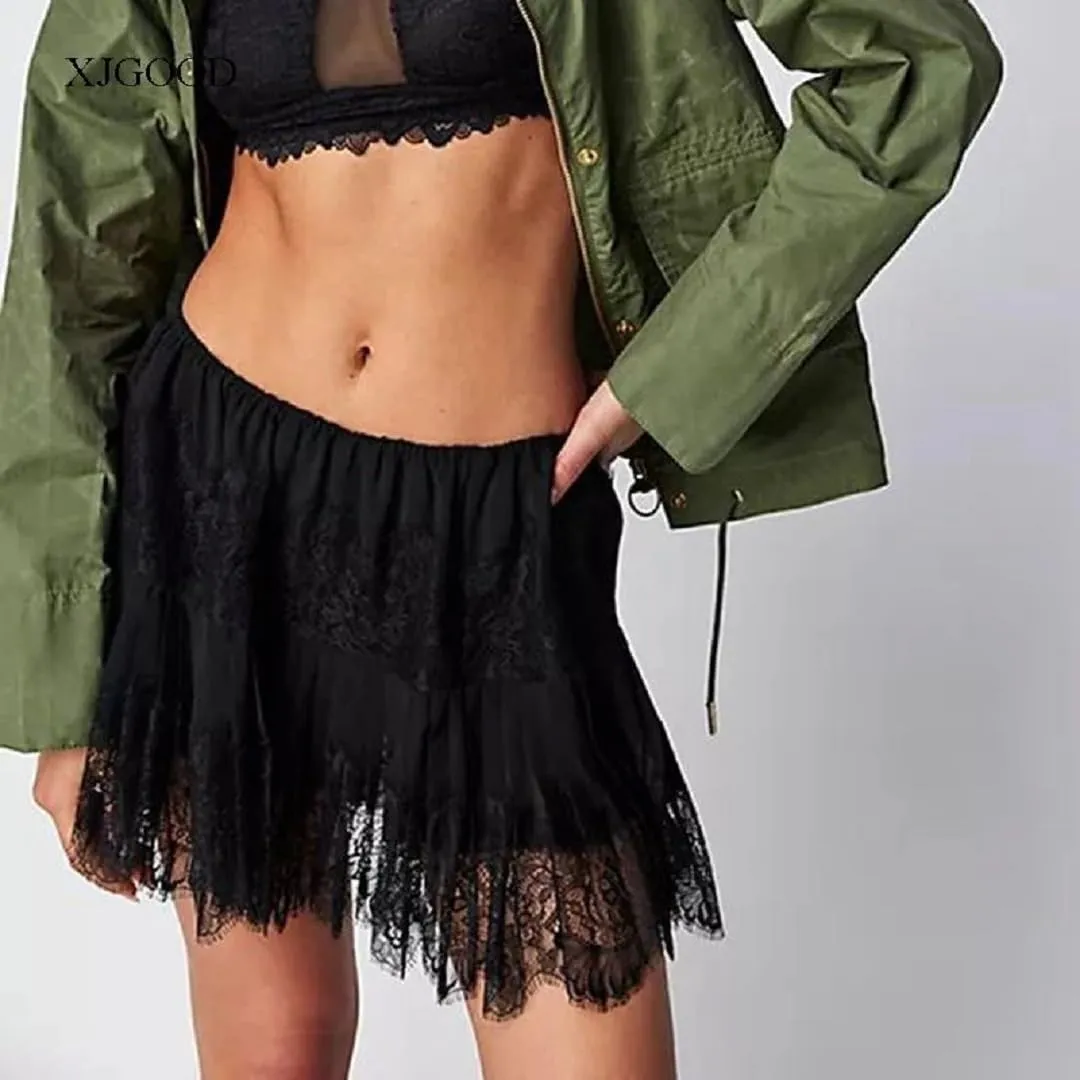 HOPYOP Lace Skirts for Women,Y2K Mini Skirts Ruffle Skirt Women's Pleated Skirts