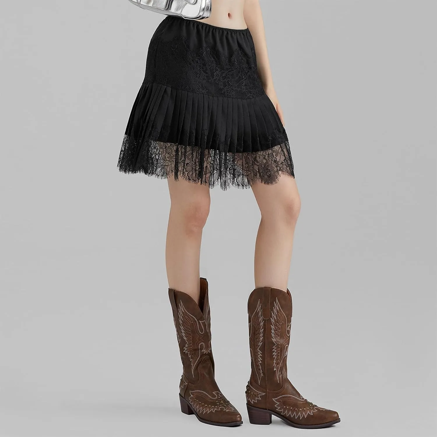 HOPYOP Lace Skirts for Women,Y2K Mini Skirts Ruffle Skirt Women's Pleated Skirts
