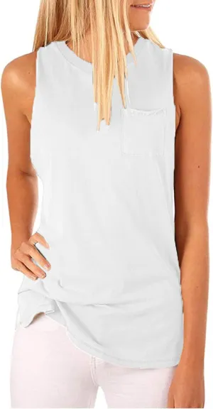 Hount Women's High Neck Tank Tops Summer Sleeveless T Shirts Loose Fit with Pockets