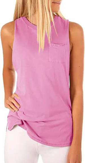 Hount Women's High Neck Tank Tops Summer Sleeveless T Shirts Loose Fit with Pockets