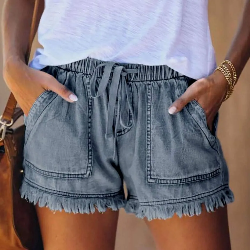 Jean Shorts Women Casual High Waisted Womens Denim Shorts Frayed Raw Hem Stretchy Shorts for Women
