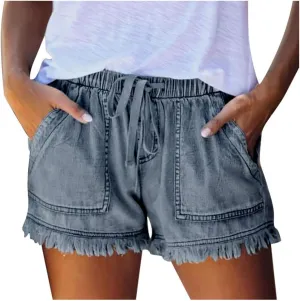 Jean Shorts Women Casual High Waisted Womens Denim Shorts Frayed Raw Hem Stretchy Shorts for Women