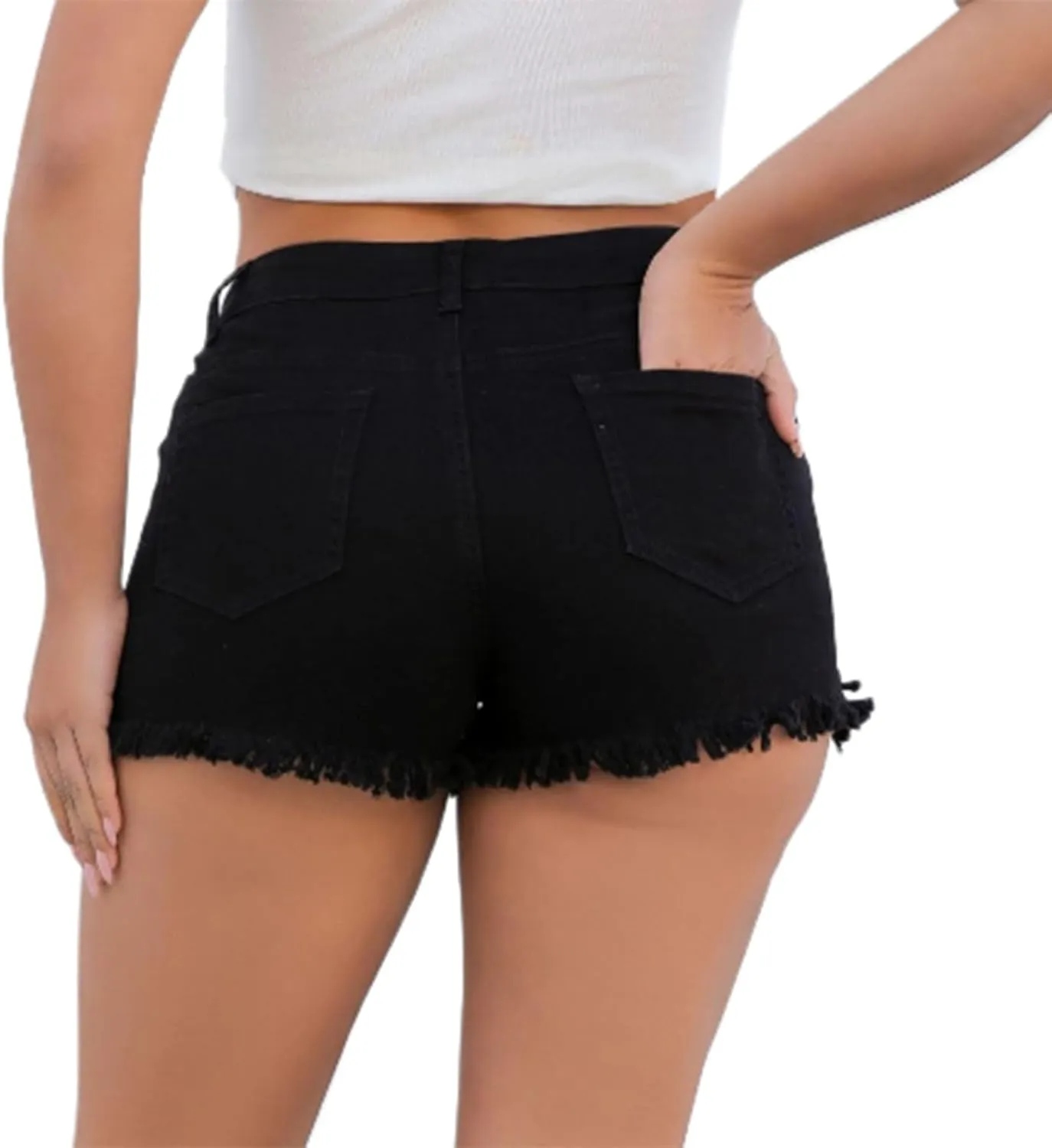 Jean Shorts Womens High Waisted Casual Summer Stretch Denim Shorts Cut Off Frayed Hem Jean Shorts