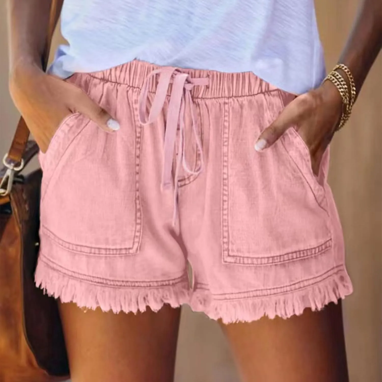 Jeans Shorts for Women Lightweight Drawstring High Waisted Denim Shorts Casual Summer Lounge Shorts with Pockets