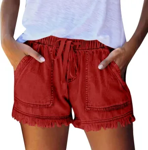 Jeans Shorts for Women Lightweight Drawstring High Waisted Denim Shorts Casual Summer Lounge Shorts with Pockets