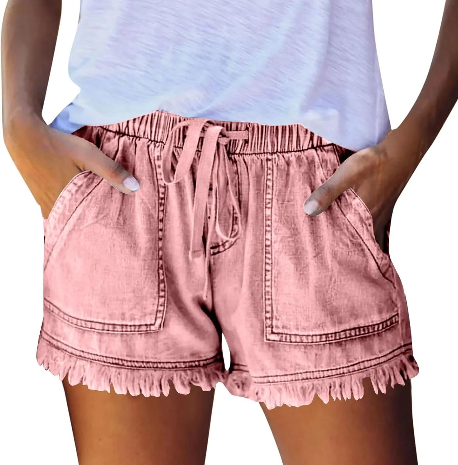 Jeans Shorts for Women Lightweight Drawstring High Waisted Denim Shorts Casual Summer Lounge Shorts with Pockets