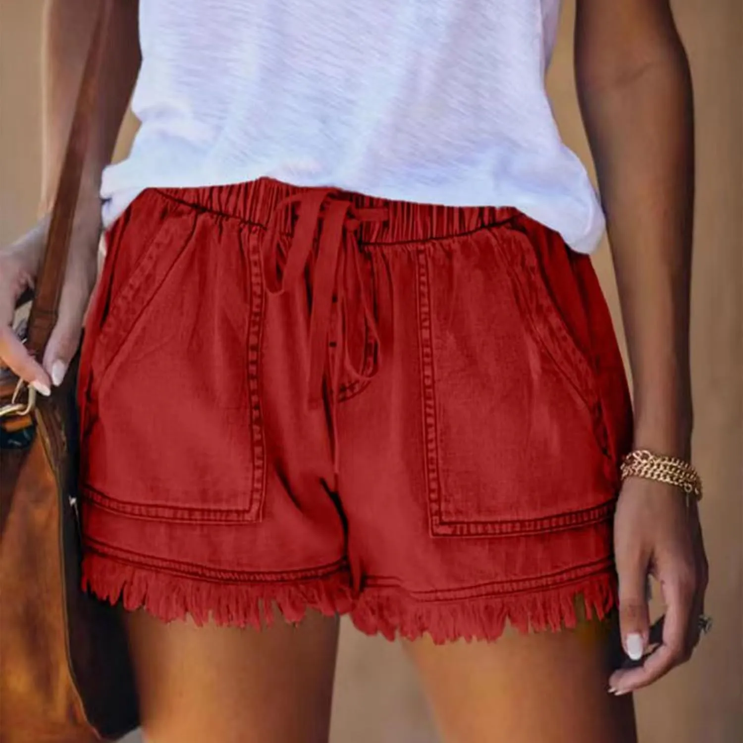 Jeans Shorts for Women Lightweight Drawstring High Waisted Denim Shorts Casual Summer Lounge Shorts with Pockets