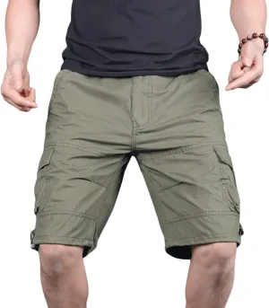 JEsilunmaMY Men's Elastic Waist Casual Cargo Shorts Multi-Pockets Summer Beach Shorts Relaxed Fit Working Cotton Shorts