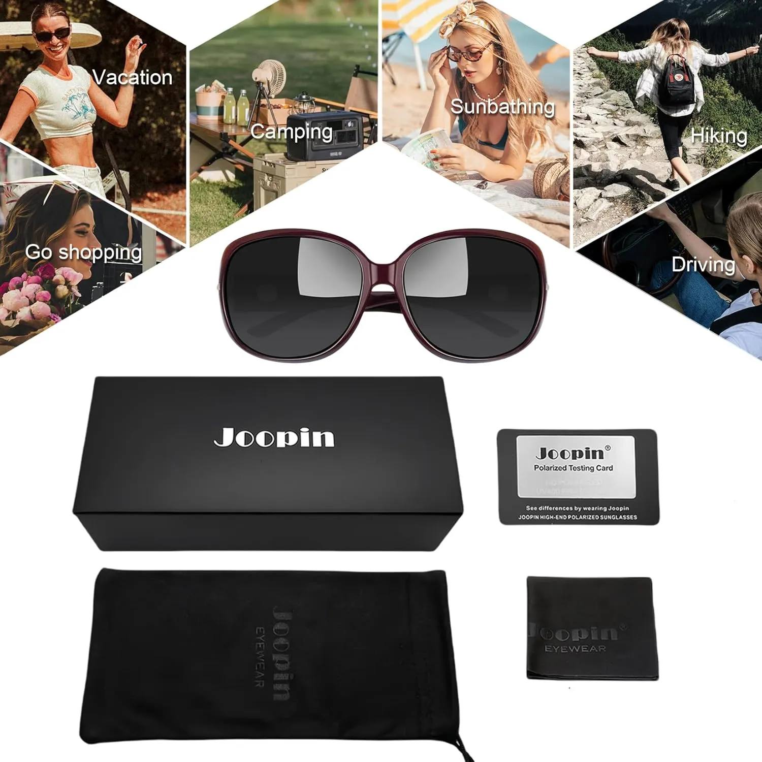 Joopin Big Womens Sunglasses Polarized Trendy Sun Glasses Large Rectangle UV Protection Rhinestone Sunnies