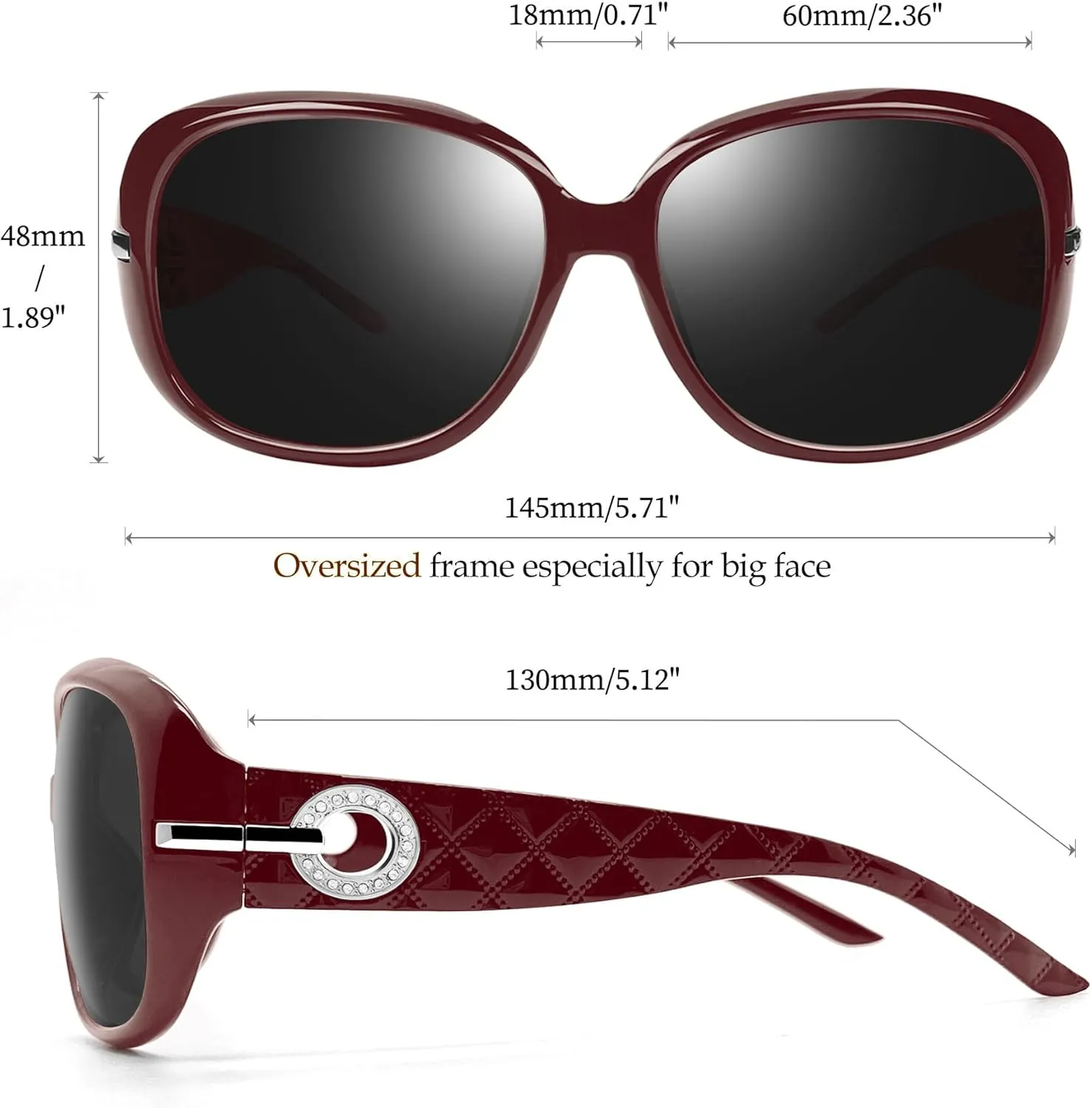 Joopin Big Womens Sunglasses Polarized Trendy Sun Glasses Large Rectangle UV Protection Rhinestone Sunnies