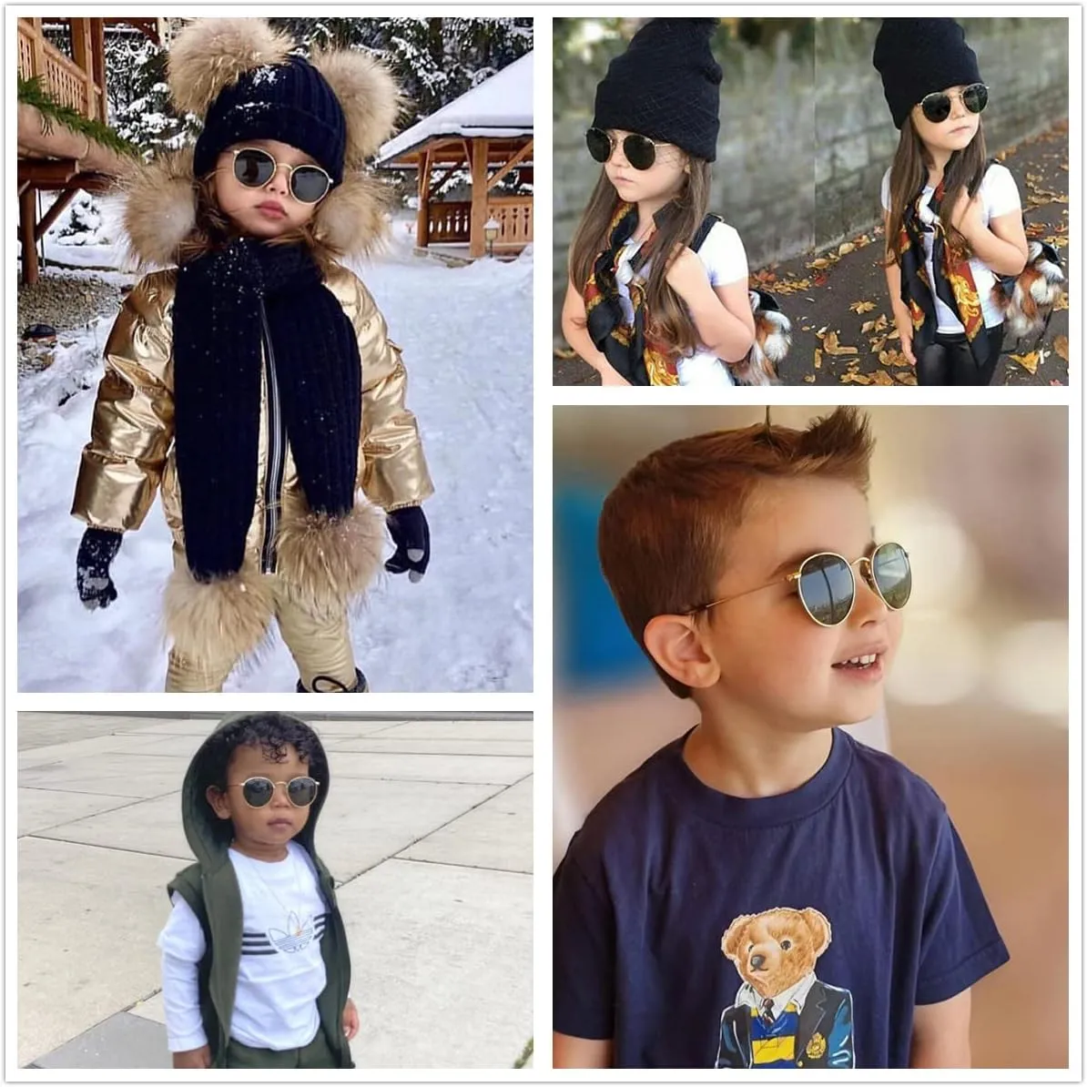 JOVAKIT Kids Small Round Polarized Sunglasses for Baby Girls Boys Age 0-16, Three Sizes, Metal Frame 100% UV Protection