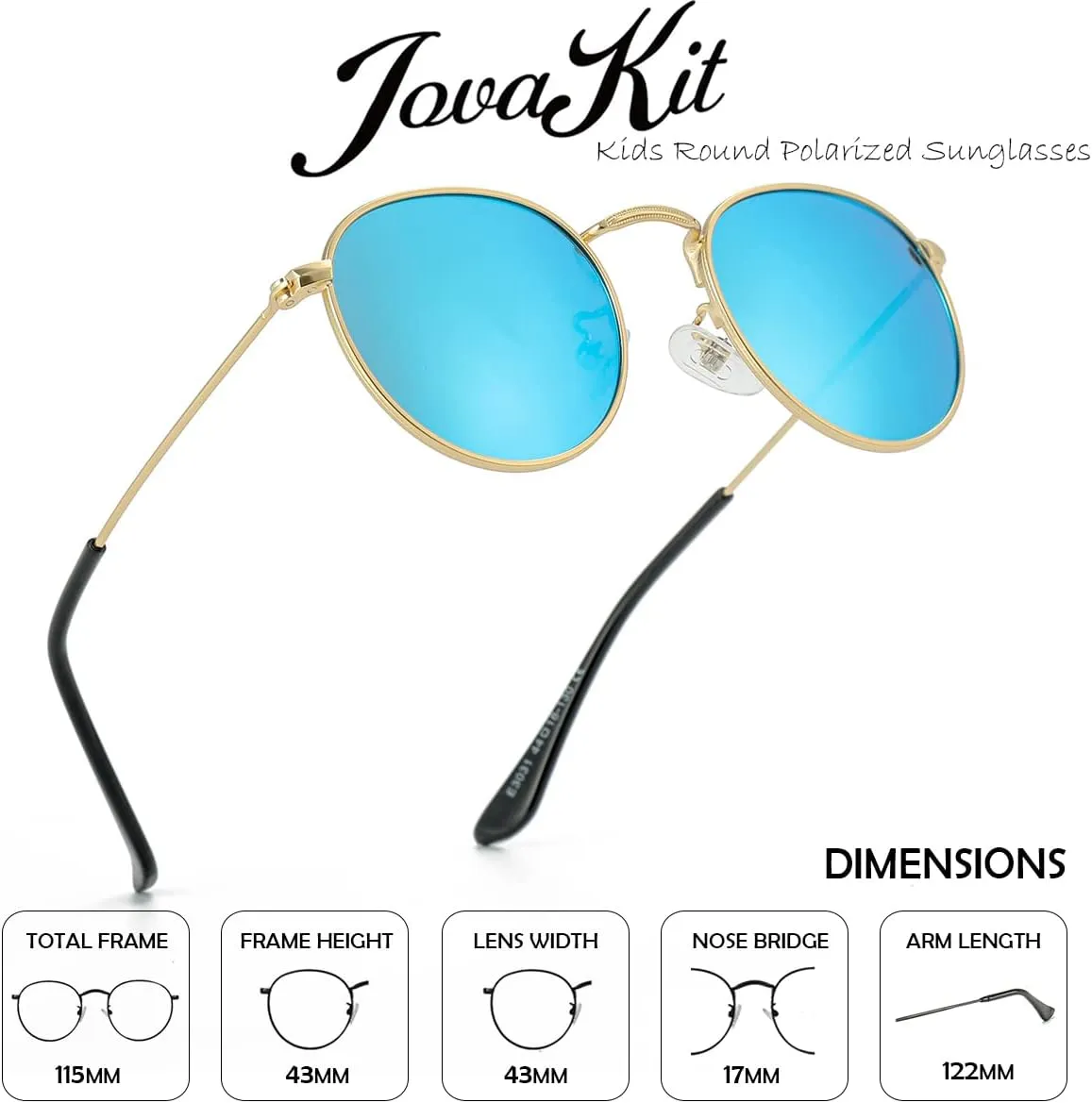 JOVAKIT Kids Small Round Polarized Sunglasses for Baby Girls Boys Age 0-16, Three Sizes, Metal Frame 100% UV Protection